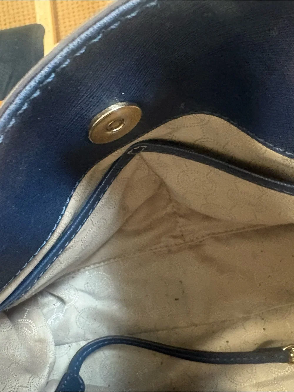 Classic Navy Satchel with Gold Lock Hardware